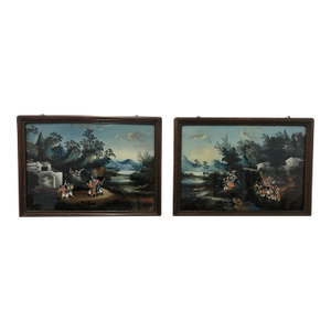 Late 19th Century A Pair of Qing Dynasty Chinese Reverse Glass Paintings