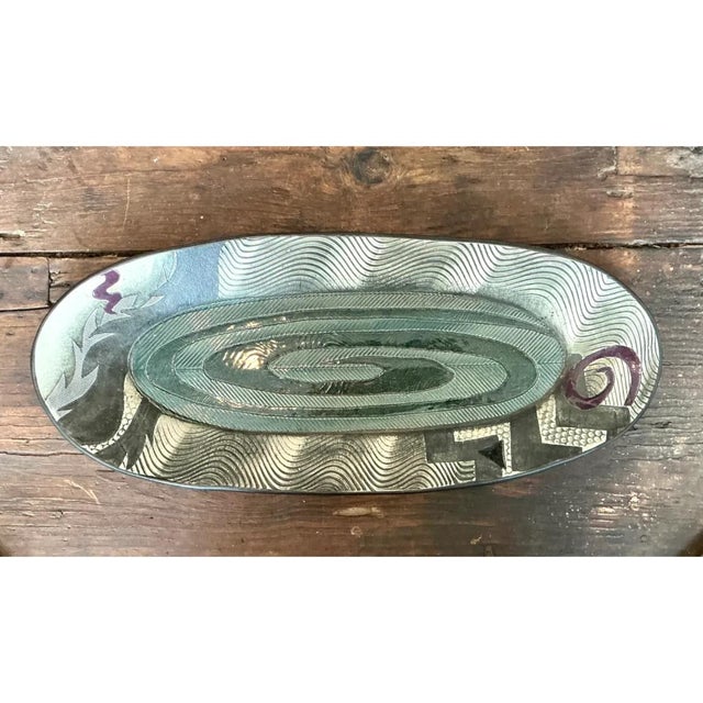 Vintage Geometric Patterned Pottery Tray For Sale - Image 11 of 12