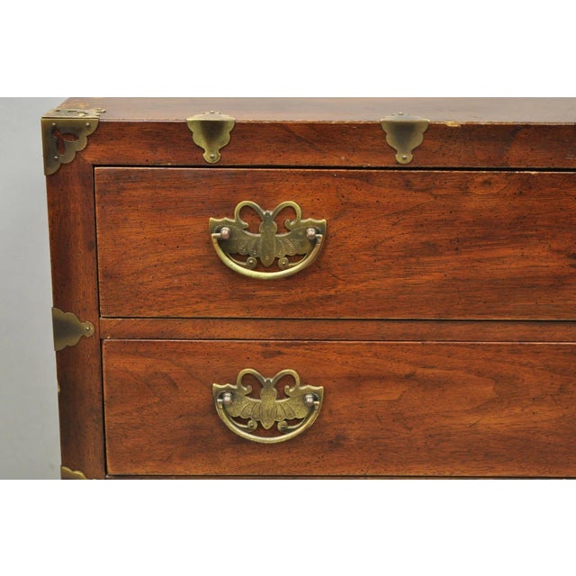 Mid 20th Century Mid 20th Century Henredon Pan Asian Chinoiserie Brass Butterfly 3 Drawer Campaign Chest Commode For Sale - Image 5 of 17