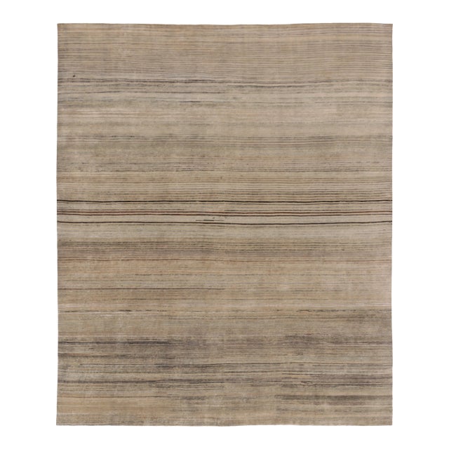 Contemporary Oversized Textural Wool & Natural Silk Striped Rug by Rug & Kilim, India For Sale
