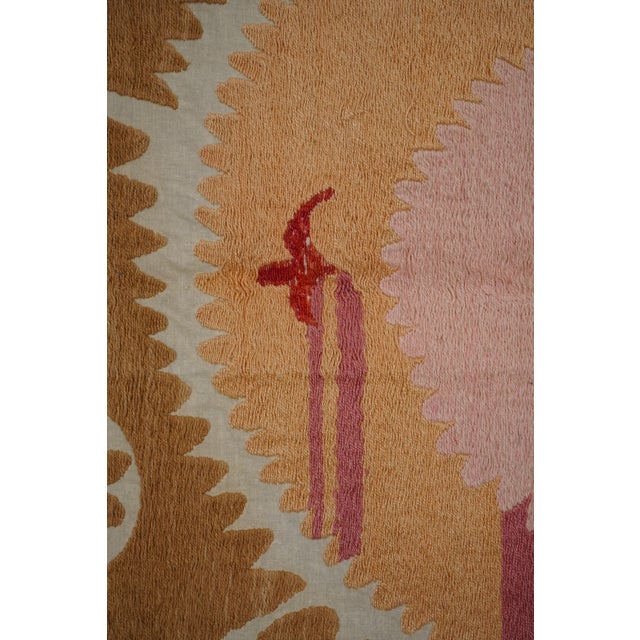 Beige Uzbek Suzani Textile, Square Table Cover in Warm Tones 4'1'' X 4'5'' For Sale - Image 8 of 10