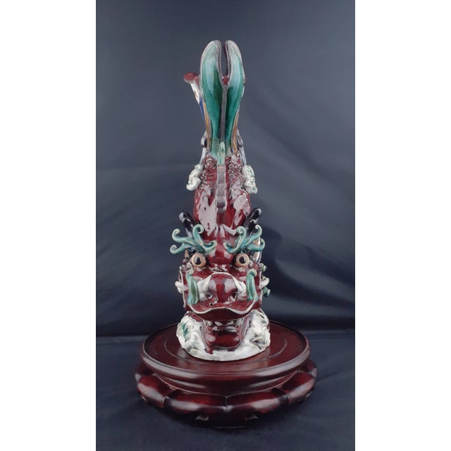 1930s Republic of China Period Shiwan Yao Ocean Carp Dragon Statue For Sale - Image 5 of 11