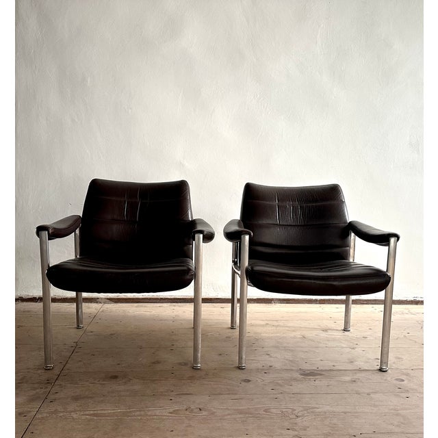 Brown Mid-Century Modern Chairs in Brown Leather by Miller Borgsen for Röder & Söhne, Germany, 1960s, Set of 2 For Sale - Image 8 of 8