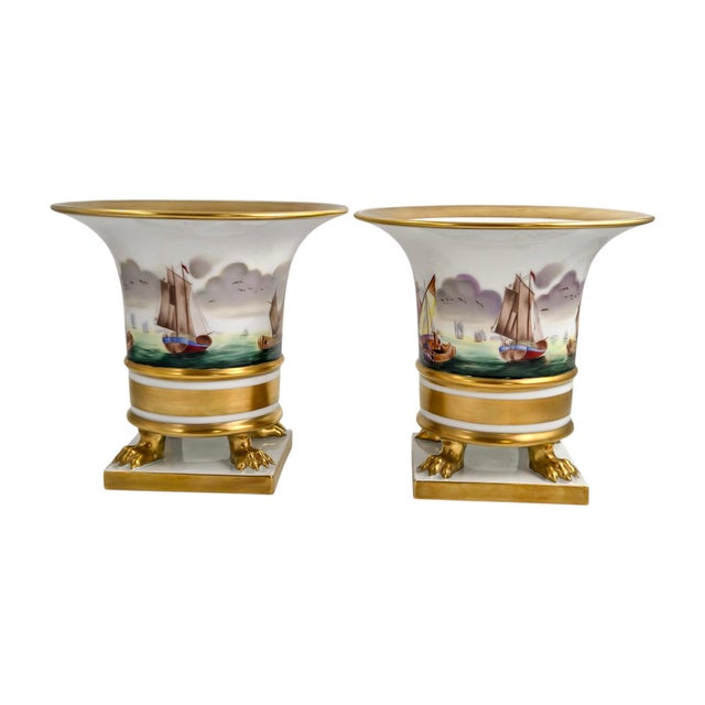 Empire Style Vit Sailing Boat Vases on Gilt Lion-Paw Feet from Herend, 1960, Set of 2 For Sale - Image 12 of 12