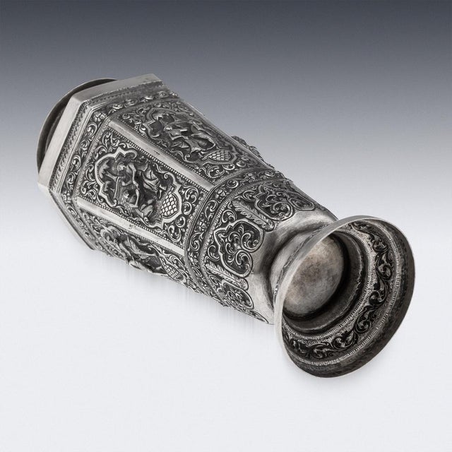 Metal Antique Burmese Repoussé Silver Vessantara Jataka Vase, 1915 For Sale - Image 7 of 18