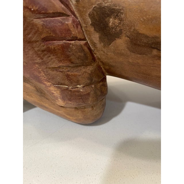 Wood Antique Chinese Opium Pillow (Wooden Statue of Baby Buddha), Imperfect Wood For Sale - Image 7 of 12