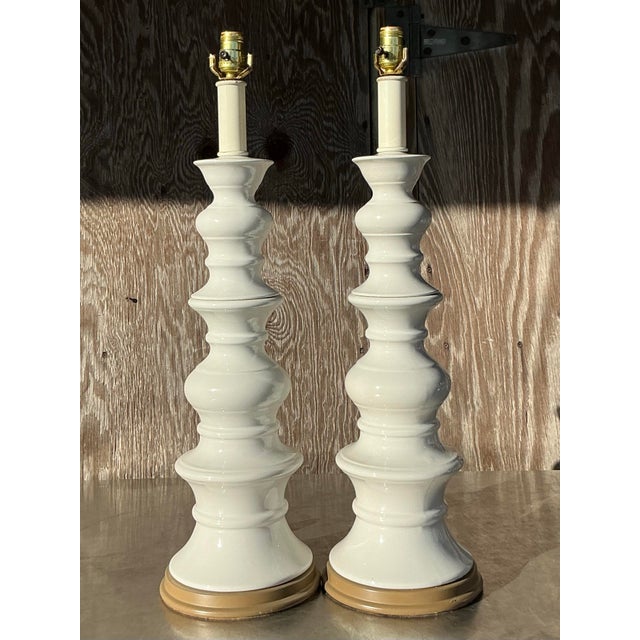 Vintage Boho Glazed Ceramic Lamps - a Pair For Sale - Image 9 of 9