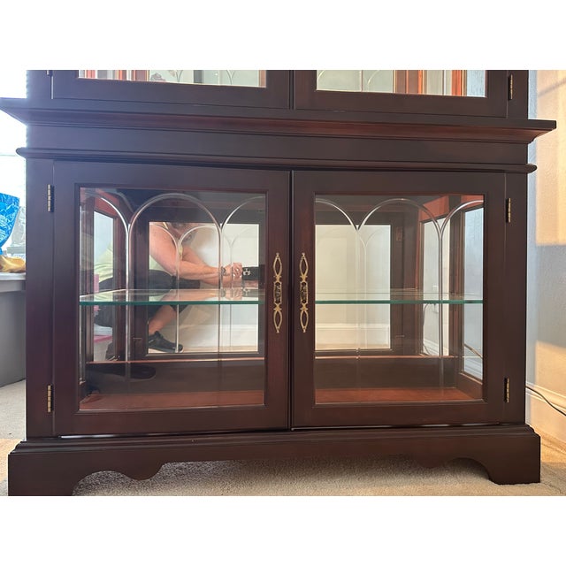 Brown Late 20th Century Philip Reinisch Cherry Finish Lighted Curio With Beveled Glass Doors For Sale - Image 8 of 12