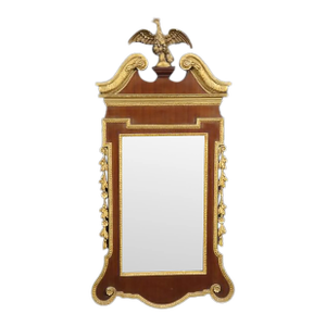 Antique Centennial American Federal Gilded Carved Eagle and Mahogany Wall Mirror
