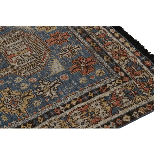 2010s Rug & Kilim’s Tribal Style Rug in Blue, With Red and Gold Geometric Patterns For Sale - Image 5 of 7