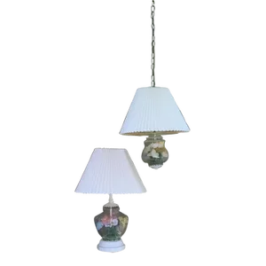 Vintage 1970’s Mid-Century Modern Swag Hanging Lamp & Matching Table Lamp - 2 Piece Set