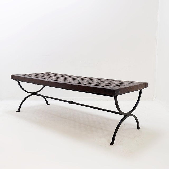 Coffee Table in Openwork Wood with Wrought Iron Legs For Sale - Image 9 of 16