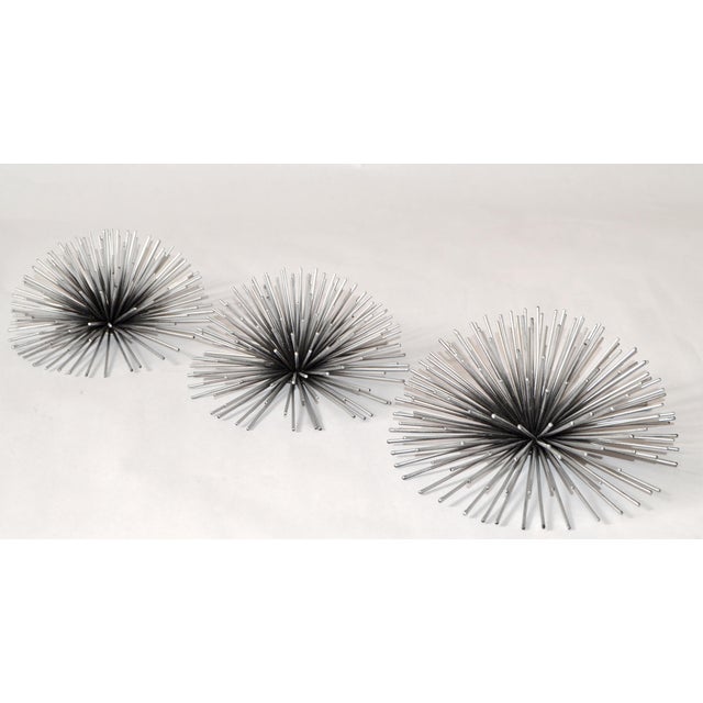 1980s Set of 3 Vintage Curtis Jeré Style Silver Finish Starburst Sputnik Pom Pom Sea Urchin Wall Sculptures For Sale - Image 5 of 13