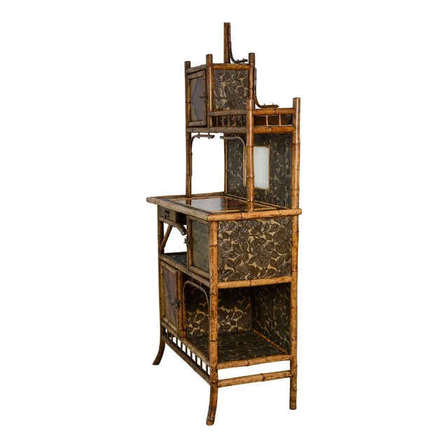 Just in this large and rare 19Th. Century French Bamboo & Lacquer Cabinet Etagere in the style of Perret et Vibert,. This...