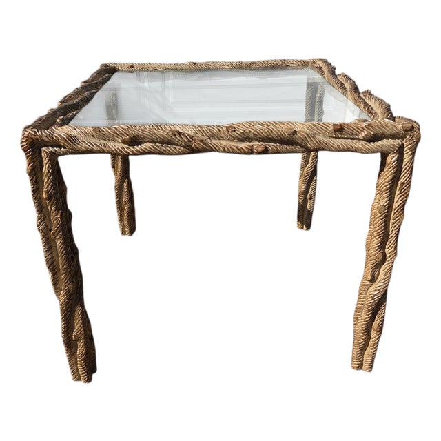 Vintage Carved Faux Bois Mid Century Side Table Hollywood Regency Carved Wood For Sale