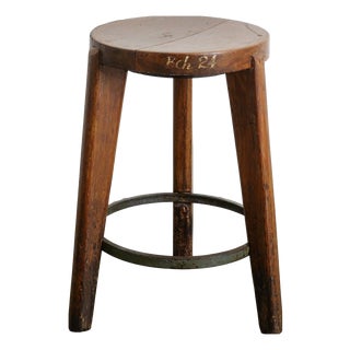 Mid-Century French Teak Wooden Bar Stool by Pierre Jeanneret, 1950s For Sale