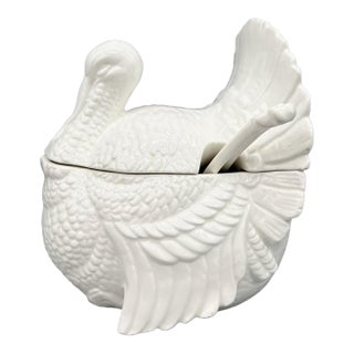Vintage Arnart Traditional Americana White Turkey Gravy Tureen With Ladle - Thanksgiving / Farmhouse For Sale