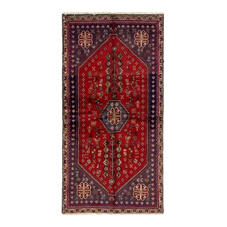 Exquisite Vintage Persian Red Shiraz Hand-Knotted Wool Rug Featuring Timeless Medallion Design For Sale