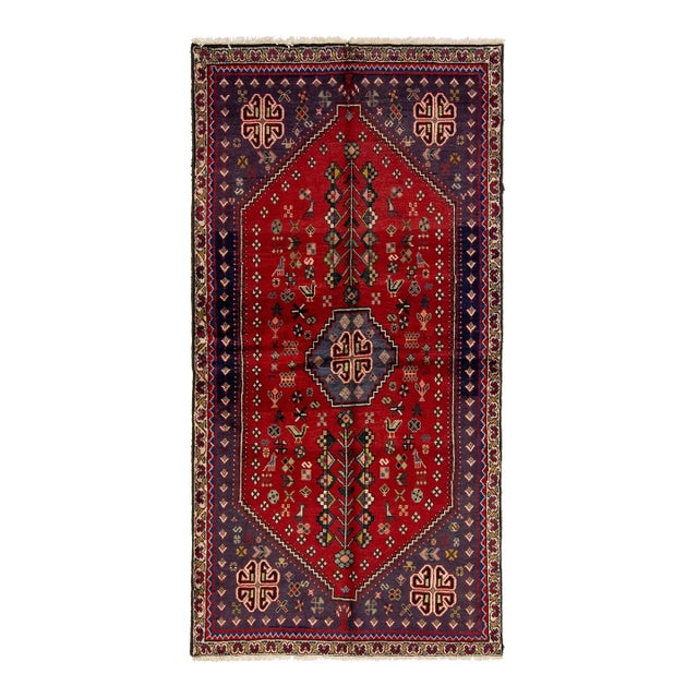 Exquisite Vintage Persian Red Shiraz Hand-Knotted Wool Rug Featuring Timeless Medallion Design For Sale
