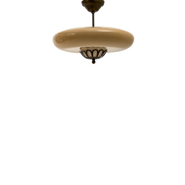 Swedish Grace Brass and Glass Ceiling Lamp by Harald Notini for Böhlmarks, 1929 For Sale - Image 12 of 12