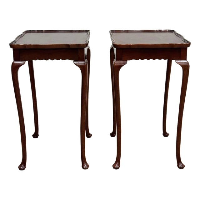 Vintage Bombay Company Scalloped Edge Queen Anne Style Side Table Pair For Sale