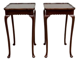 Vintage Bombay Company Scalloped Edge Queen Anne Style Side Table Pair