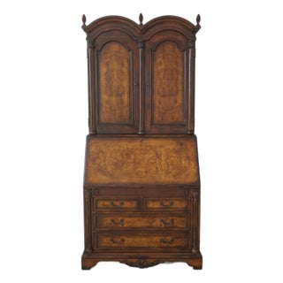 George III Style Burl Walnut Blind Door Secretary Desk For Sale