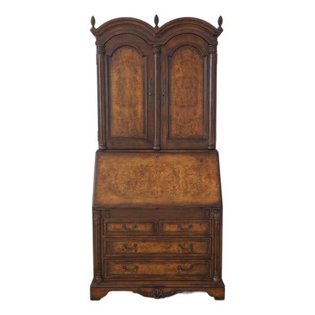 George III Style Burl Walnut Blind Door Secretary Desk For Sale