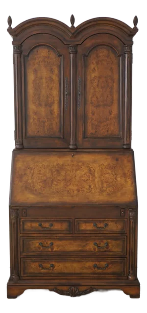 George III Style Burl Walnut Blind Door Secretary Desk