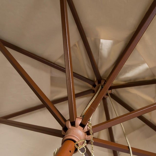 Traditional Cannes 11Ft Wooden Pulley Market Umbrella (No Tilt), Beige For Sale - Image 3 of 4