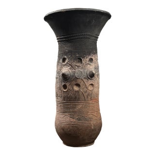 Antique Monumental African Nupe Folk Art Terracotta Pot Holder For Sale