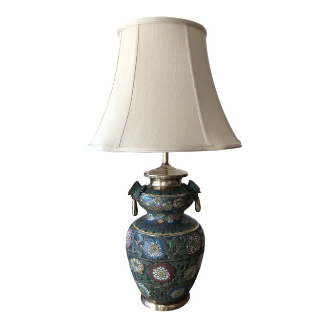 Early 20th-Century Champlevé Table Lamp With Butterfly Handles For Sale