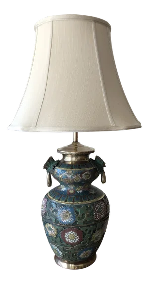 Early 20th-Century Champlevé Table Lamp With Butterfly Handles