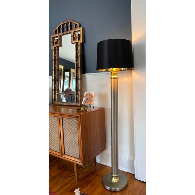 Modern Vintage Steel and Brass Jansen Style Columnar Floor Lamp For Sale - Image 3 of 6