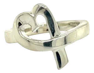 1990s Tiffany & Co Estate Heart Ring Size 4.75 Sterling Silver