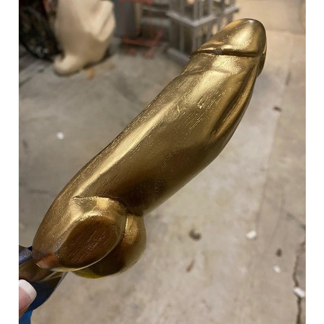 Abstract 1970s Wooden Gold Painted Penis Bottle Opener For Sale - Image 3 of 3