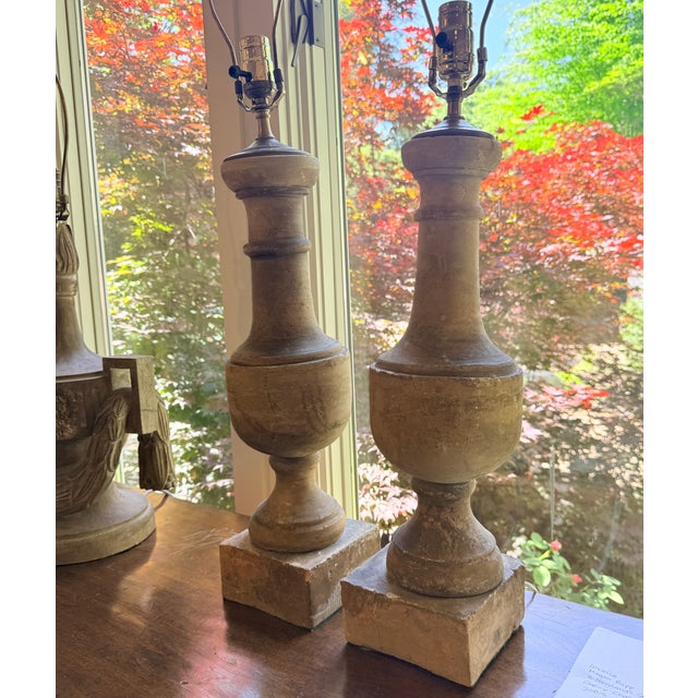 Pair 19th c. French Terracotta Baluster Lamps from Marston Luce A gorgeous and stately pair of French terracotta baluster...