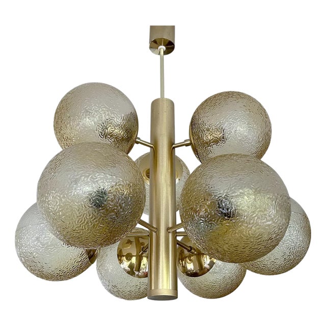 Large Space Age Glass Chandelier, 1970s For Sale