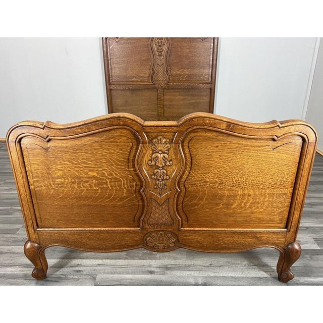Vintage French Louis XVI Style Oak Single Bed Frame with Carved Headboard For Sale - Image 3 of 10