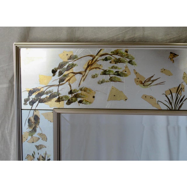 Metal C.1970's LaBarge Chinoiserie-Style, Silver & Gold Leaf Burnished, Reverse Painted Eglomise Mirror For Sale - Image 7 of 18