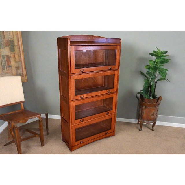 Mission Quarter Sawn Oak 4 Stack Barrister Bookcase - Walnut For Sale - Image 9 of 10