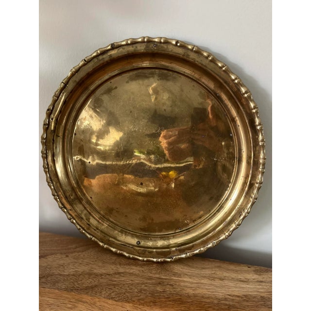 Brass Vintage Engraved Brass Christmas Tray With Faux Bamboo Accent "Love Mom" For Sale - Image 8 of 9