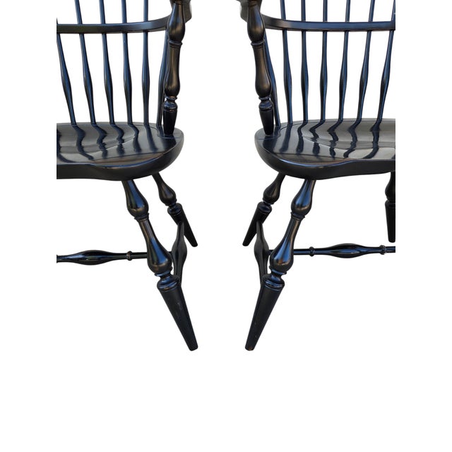1990s 1990s 2 Nichols & Stone Windsor Armchairs Bow Comb Back Saddle Seat Distressed Country For Sale - Image 5 of 16