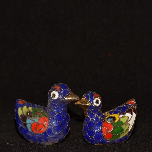 Vintage Cloisonné Enamel Mandarin Duck Figurines - Pair For Sale In Los Angeles - Image 6 of 9