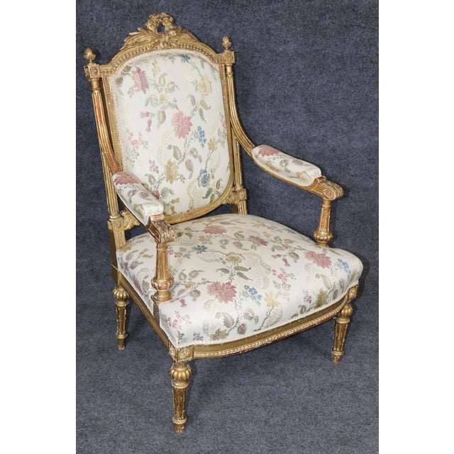 Wood Pair 19th C. French Louis XVI Style Carved Giltwood Armchairs For Sale - Image 7 of 18