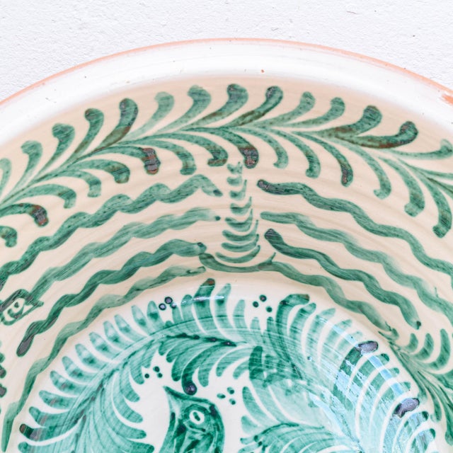 Ceramic Large Spanish Hand-Painted Revival Lebrillo Ceramic Bowl with Bird from Granada Pottery, 2010s For Sale - Image 7 of 13
