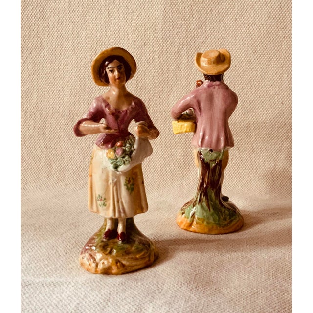 Enchanting Pair of C1900 Staffordshire Lovers - Hand-Painted Clay Figures For Sale - Image 10 of 12