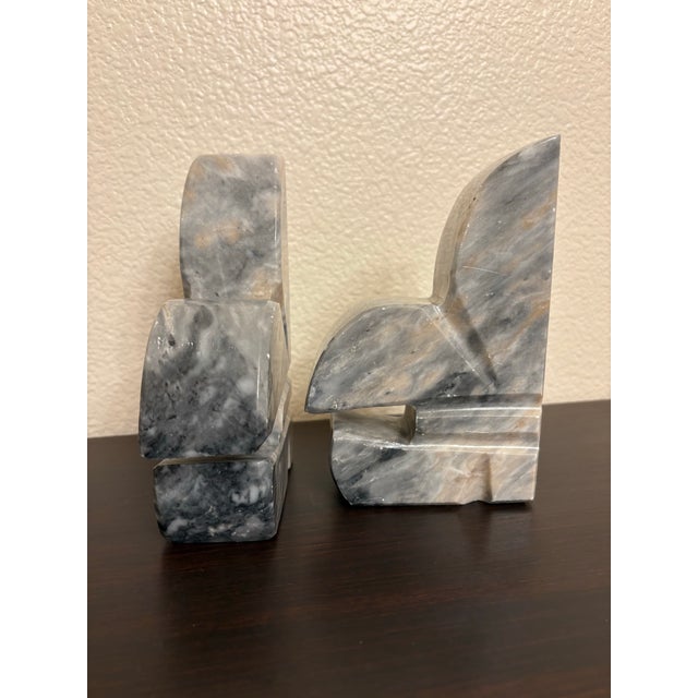 Art Deco Marble Vintage "Fluer De Leis" Bookends. A Pair For Sale - Image 3 of 5
