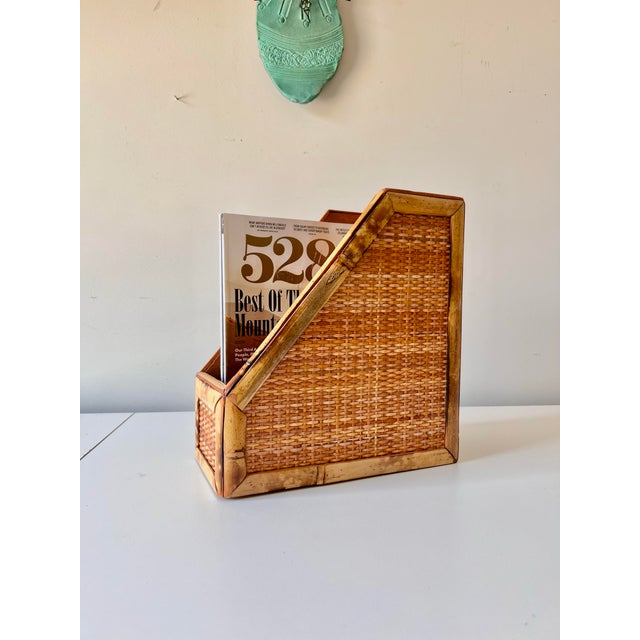 Mid-Century Modern 1970s Bamboo Rattan Letter File Holder, Vintage Palm Beach Style For Sale - Image 3 of 5