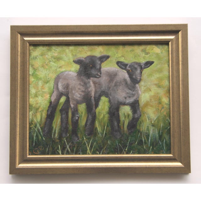 Antique White Ram Sheep Portrait English Traditional Realism Impressionism Antique White Sienna Green Original Oil Painting Cleo Plowden For Sale - Image 8 of 9